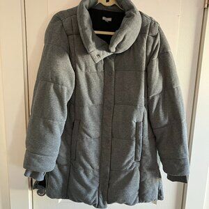 T for Talbots Gray Quilted Jacket Coat Snap Front and Sides Size Large.  READ